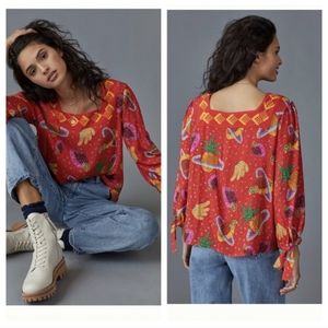 Farm Rio + Anthropologie Bianca Blouse in Red Motif NWT in perfect condition